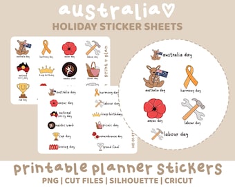 Australia Holiday Printable Stickers | Digital Planner Sticker Download | Cut Lines | Planner Sticker Printable | HO01-1