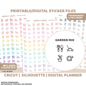 Garten Symbol Aufkleber | Digitaler Planer Sticker Download | Schnittlinien | Planner Sticker Printable | DI17