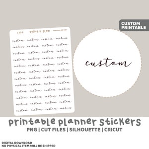 Stickers personnalisés imprimables en caractères fins | Téléchargement numérique | Stickers pour agenda | Lignes de coupe | Sticker agenda imprimable | C27