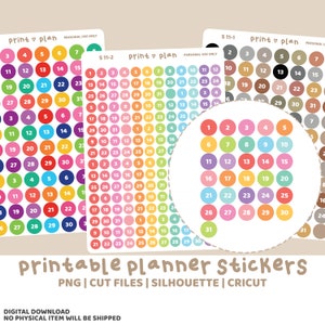 Datum Dot druckbare Aufkleber | Digitaler Planer Sticker Download | Schnittlinien | Planner Sticker Printable | S11