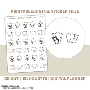 Naklejki z postaciami Eche do wydrukowania dla lekarza/dentysty | Pobierz naklejkę do cyfrowego planera | Linie cięcia | Naklejka do planera do wydrukowania | ECHE63