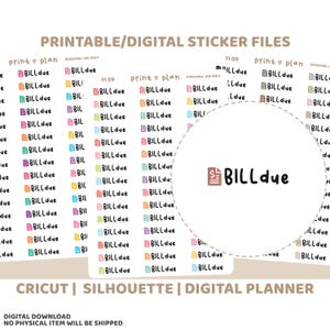 Bill Due Aufkleber | Digitaler Planer Sticker Download | Schnittlinien | Planner Sticker Printable | FI09