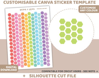 Tiny Hexagon Customisable Canva Sticker Template & Silhouette Cut File | Digital Download | Planner Sticker Printable | C06