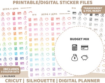 Budget Icon Printable Stickers | Digital Planner Sticker Download | Cut Lines | Planner Sticker Printable | DI13