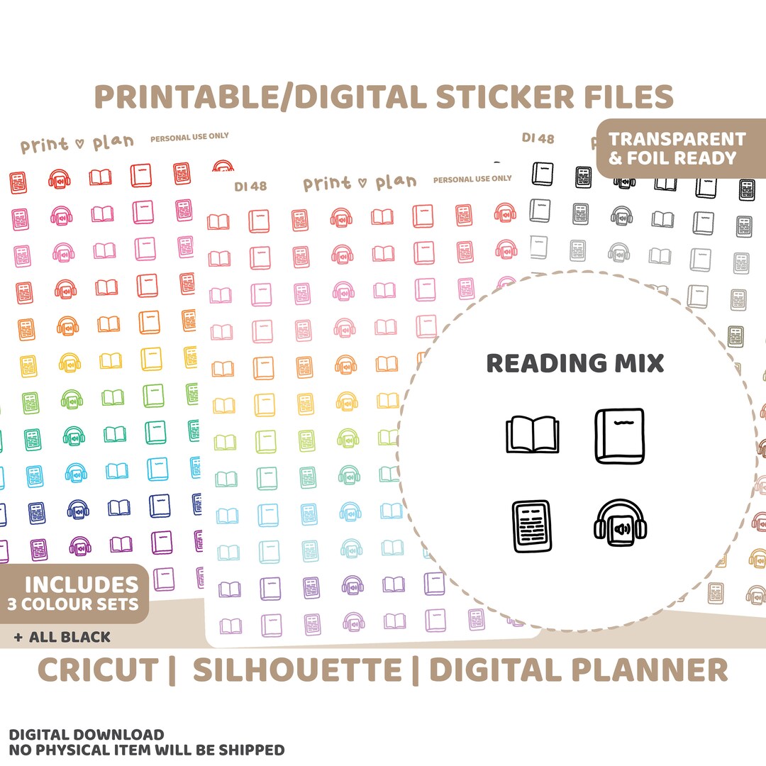 Reading Icon Printable Stickers | Digital Planner Sticker Download ...