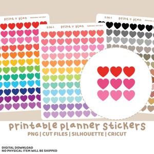 Afdrukbare stickers met hartjes | Digitale plannersticker downloaden | Snijlijnen | Plannersticker afdrukbaar | S06
