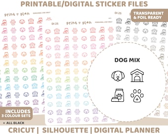 Hund Icon Mix druckbare Aufkleber | Digitaler Planer Sticker Download | Schnittlinien | Planner Sticker Printable | DI25