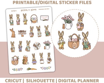Easter Bunnies Printable Stickers | Digital Planner Sticker Download | Cut Lines | Planner Sticker Printable | D72-1