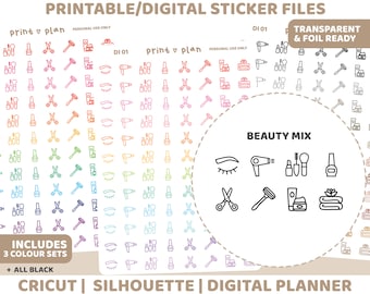 Beauty Icon Printable Stickers | Digital Planner Sticker Download | Cut Lines | Planner Sticker Printable | DI01