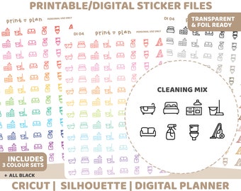 Cleaning Icon Printable Stickers | Digital Planner Sticker Download | Cut Lines | Planner Sticker Printable | DI04