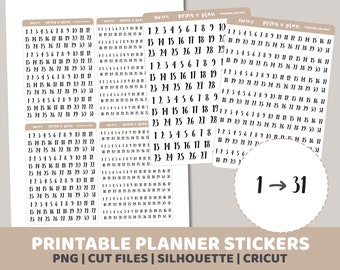 Date Script Stickers | Printable | Planner Stickers | Cut Lines | Planner Sticker Printable | SW17
