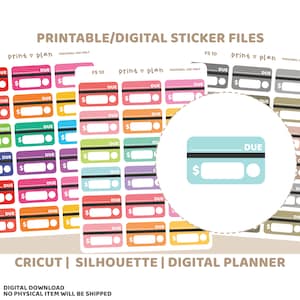 Karte Bill Due Aufkleber | Digitaler Planer Sticker Download | Schnittlinien | Planner Sticker Printable | FS10