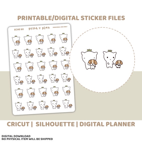 Dog Printable Eche Character Stickers | Digital Planner Sticker Download | Cut Lines | Planner Sticker Printable | ECHE60