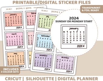 2024 Polaroid Calendar Printable Stickers | Digital Planner Sticker Download | Cut Lines | Planner Sticker Printable | FS39