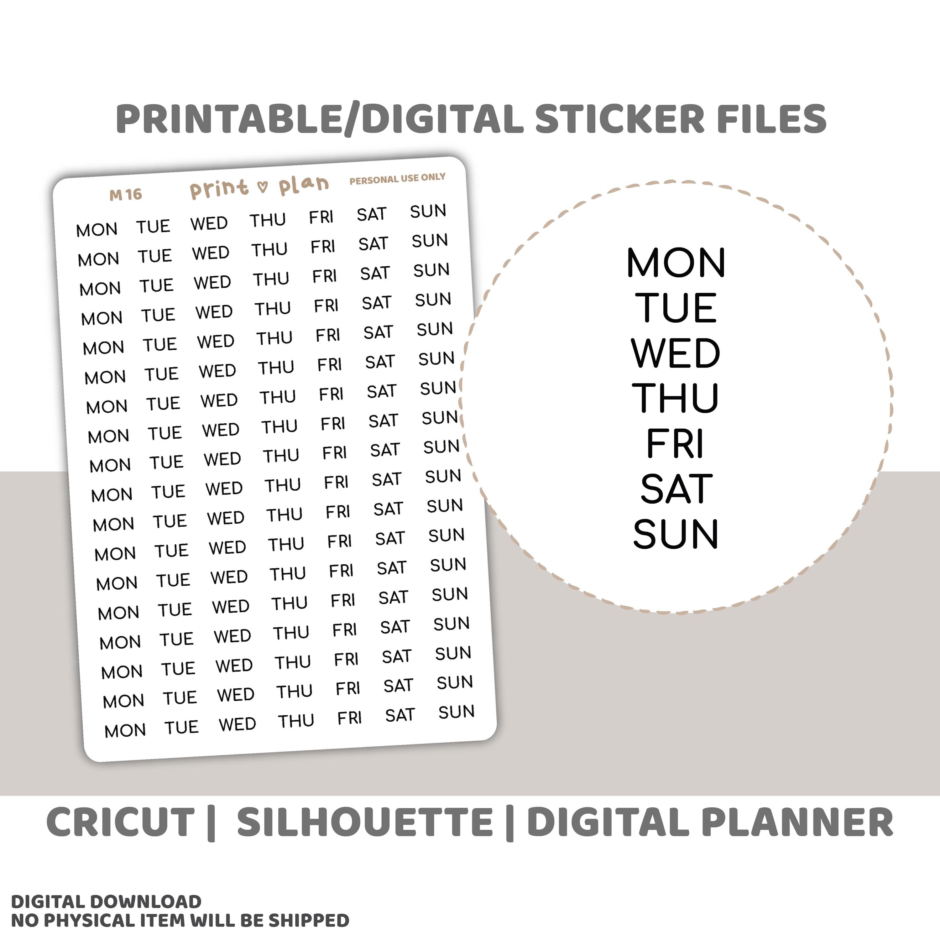 Abbreviated Days Printable Minimal Font Stickers | Digital Planner Sticker Download | Cut Lines | Planner Sticker Printable | M16