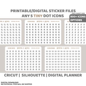 5 benutzerdefinierte kleine Punkt-Symbole halbe Blatt bedruckbare Aufkleber | Digitaler Planer Sticker Download | Schnittlinien | Sticker zum Ausdrucken | IKONE M000-H5