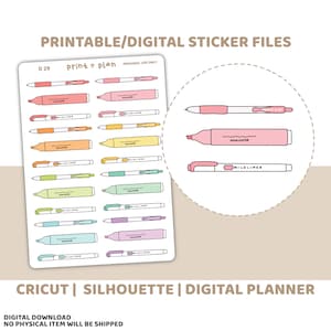 Pen Doodles Printable Stickers | Digital Planner Sticker Download | Cut Lines | Planner Sticker Printable | D29
