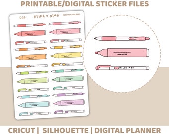 Pen Doodles Printable Stickers | Digital Planner Sticker Download | Cut Lines | Planner Sticker Printable | D29