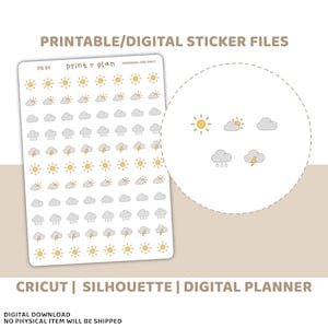 Mini autocollants météo | Imprimable | Stickers pour agenda | Lignes de coupe | Sticker agenda imprimable | FS51
