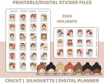 2024 Holidays Printable PMD People Stickers | Digital Planner Sticker Download | Cut Lines | Planner Sticker Printable | PMD60