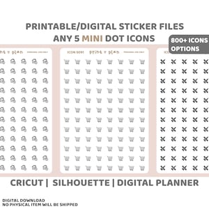 Any 5 Custom Mini Dot Icons Printable Stickers | Digital Planner Sticker Download | Cut Lines | Sticker Printable | ICON S000-5
