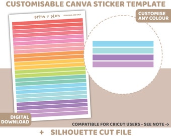 Tiny 3mm Strips Customisable Canva Sticker Template & Silhouette Cut File | Digital Download | Planner Sticker Printable | C07