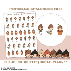 Stickers personnes PMC imprimables plantes | Sticker agenda numérique à télécharger | Lignes de coupe | Sticker agenda imprimable | PMD01