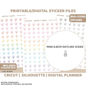 Custom Mini Outline Icon Printable Stickers | Digital Planner Sticker Download | Cut Lines | Planner Sticker Printable | ICON R000
