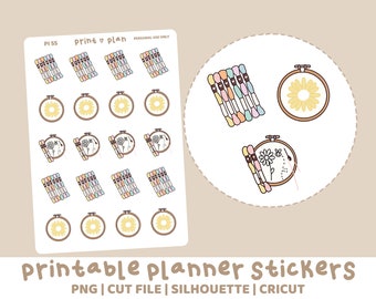 Embroidery Printable Stickers | Digital Planner Sticker Download | Cut Lines | Planner Sticker Printable | PI55