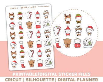 Christmas Printable Eche Character Stickers | Digital Planner Sticker Download | Cut Lines | Planner Sticker Printable | ECHE32-1