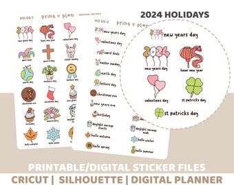 2024 Holidays Printable Stickers | Digital Planner Sticker Download | Cut Lines | Planner Sticker Printable | HO05