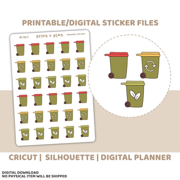 Bins Printable Stickers | Digital Planner Sticker Download | Cut Lines | Planner Sticker Printable | PI19