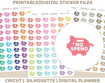 No Spend Printable Stickers | Digital Planner Sticker Download | Cut Lines | Planner Sticker Printable | FS02