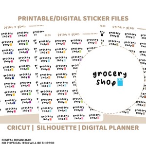 Lebensmittelgeschäft Aufkleber | Digitaler Planer Sticker Download | Schnittlinien | Planner Sticker Printable | FI03
