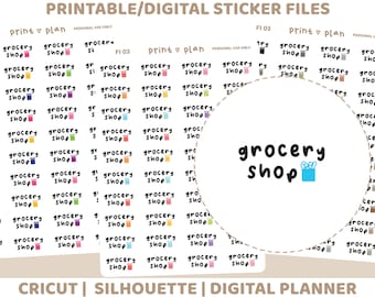 Adesivi stampabili per negozi di alimentari / Adesivi per planner digitale da scaricare / Linee di taglio / Adesivi per planner stampabili / FI03
