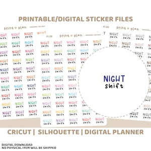 Night Shift Printable Stickers | Digital Planner Sticker Download | Cut Lines | Planner Sticker Printable | FI20