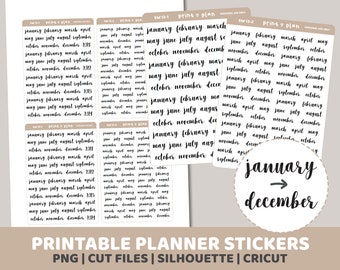 Months Script Stickers | Printable | Planner Stickers | Cut Lines | Planner Sticker Printable | SW13