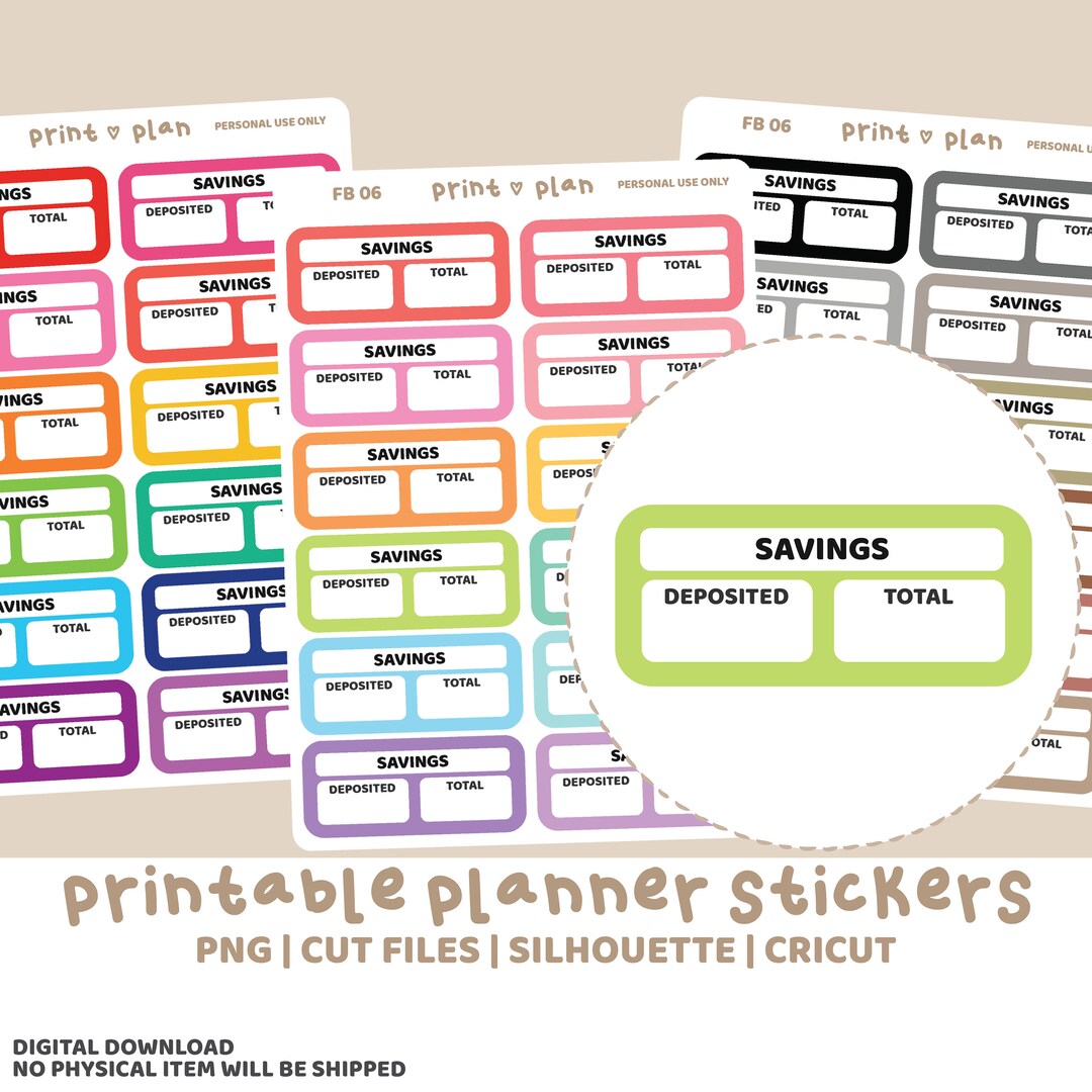 Savings Box Printable Stickers Digital Planner Sticker Download Cut