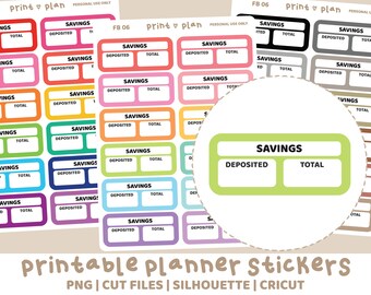 Savings Box Printable Stickers | Digital Planner Sticker Download | Cut Lines | Planner Sticker Printable | FB06