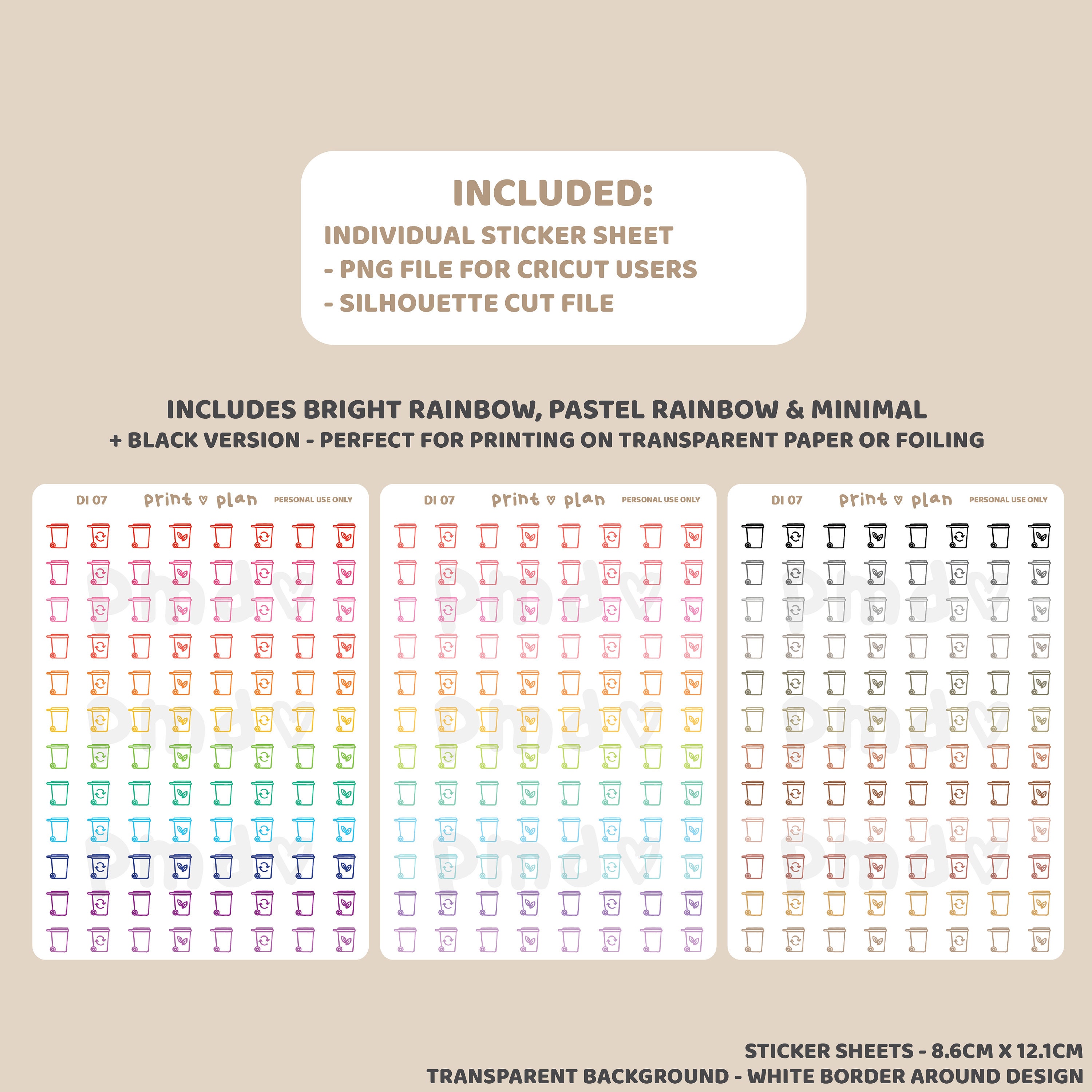 Bin Icon Printable Stickers | Digital Planner Sticker Download | Cut ...