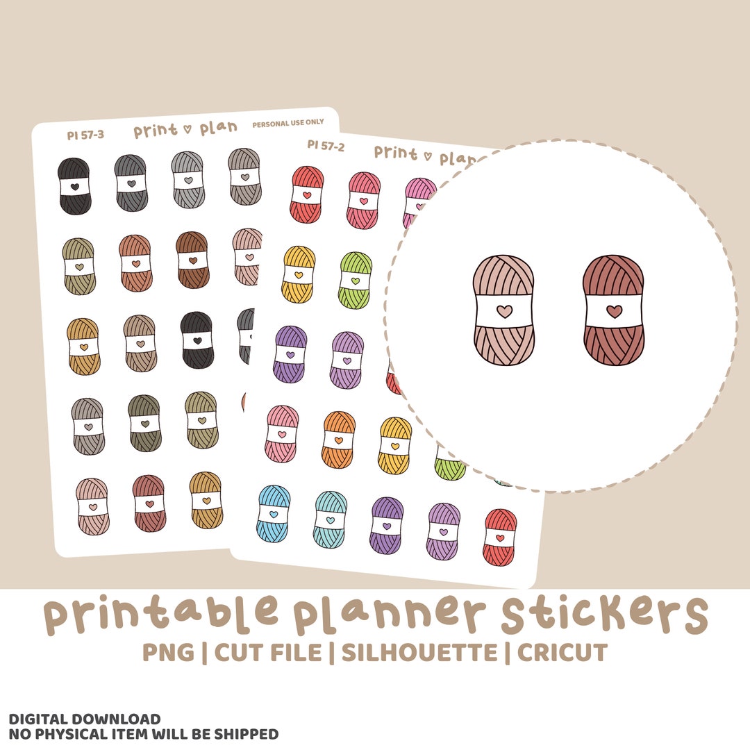 Yarn Printable Stickers Digital Planner Sticker Download Cut Lines
