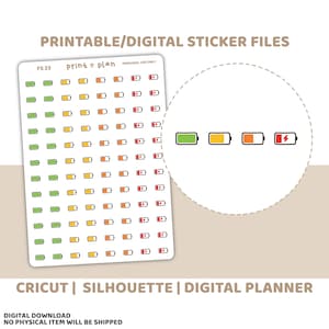 エネルギー バッテリー 印刷可能なステッカー | デジタル プランナー ステッカーのダウンロード | カット ライン | プランナー ステッカーの印刷 | FS23