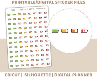 Energy Batteries Printable Stickers | Digital Planner Sticker Download | Cut Lines | Planner Sticker Printable | FS23