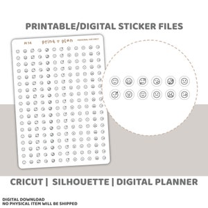 Emozioni Tiny Dot Icon Adesivi stampabili con font minimale / Adesivi per pianificatore digitale da scaricare / Linee di taglio / Adesivi per pianificatore stampabili / M14
