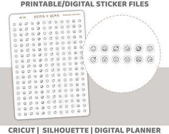 Emotions Tiny Dot Icon Printable Minimal Font Stickers | Digital Planner Sticker Download | Cut Lines | Planner Sticker Printable | M14