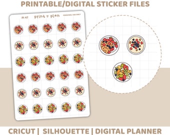 imprimables granola, flocons d'avoine et bol de fruits | Sticker agenda numérique à télécharger | Lignes de coupe | Sticker agenda imprimable | PI47