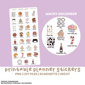 Gekke afdrukbare decemberstickers | Digitale plannersticker downloaden | Snijlijnen | Plannersticker afdrukbaar | WH12