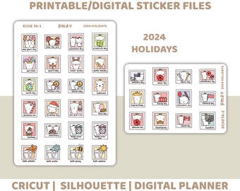 2024 Eche Holiday Printable Stickers | Digital Planner Sticker Download | Cut Lines | Planner Sticker Printable | ECHE74