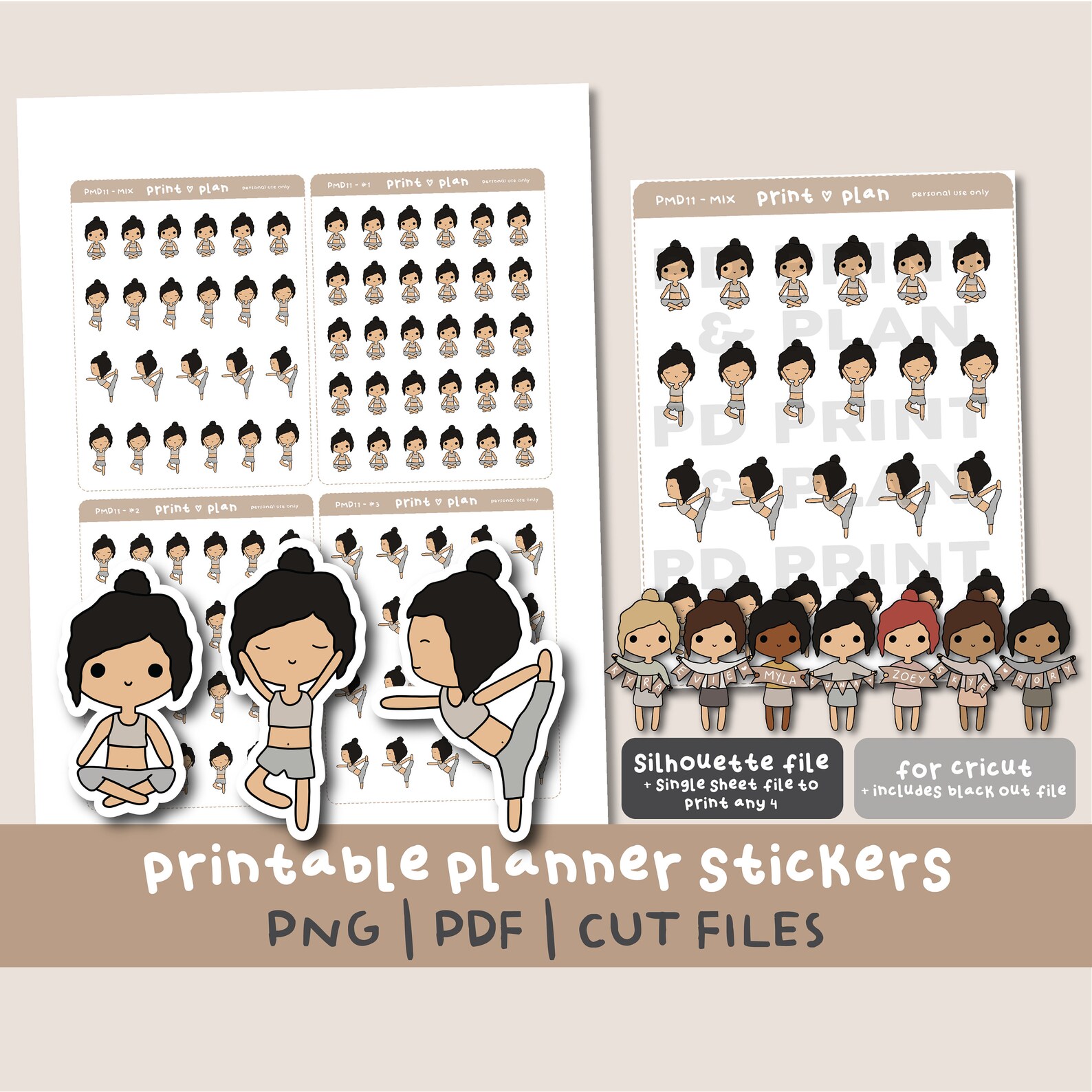 yoga pmd people printable stickers hand drawn stickers etsy