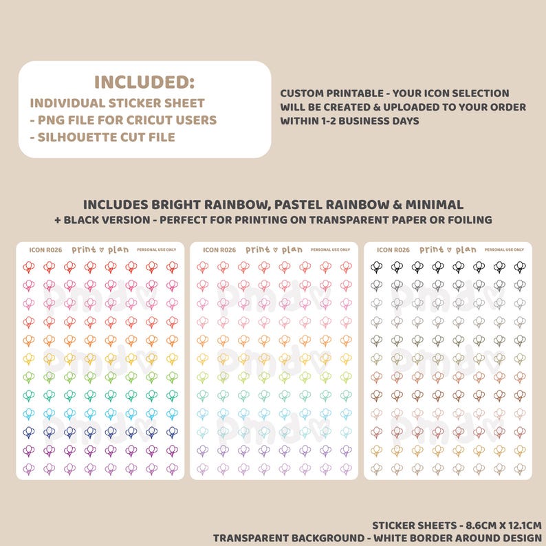 Any 5 Custom Mini Outline Icon Printable Stickers | Digital Planner ...